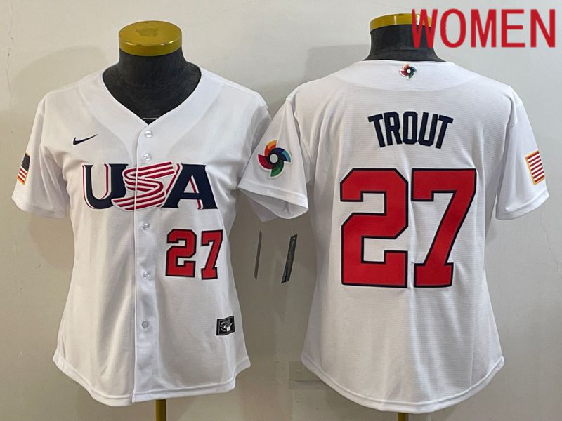Women 2023 World Cub USA 27 Trout White Nike MLB Jersey2